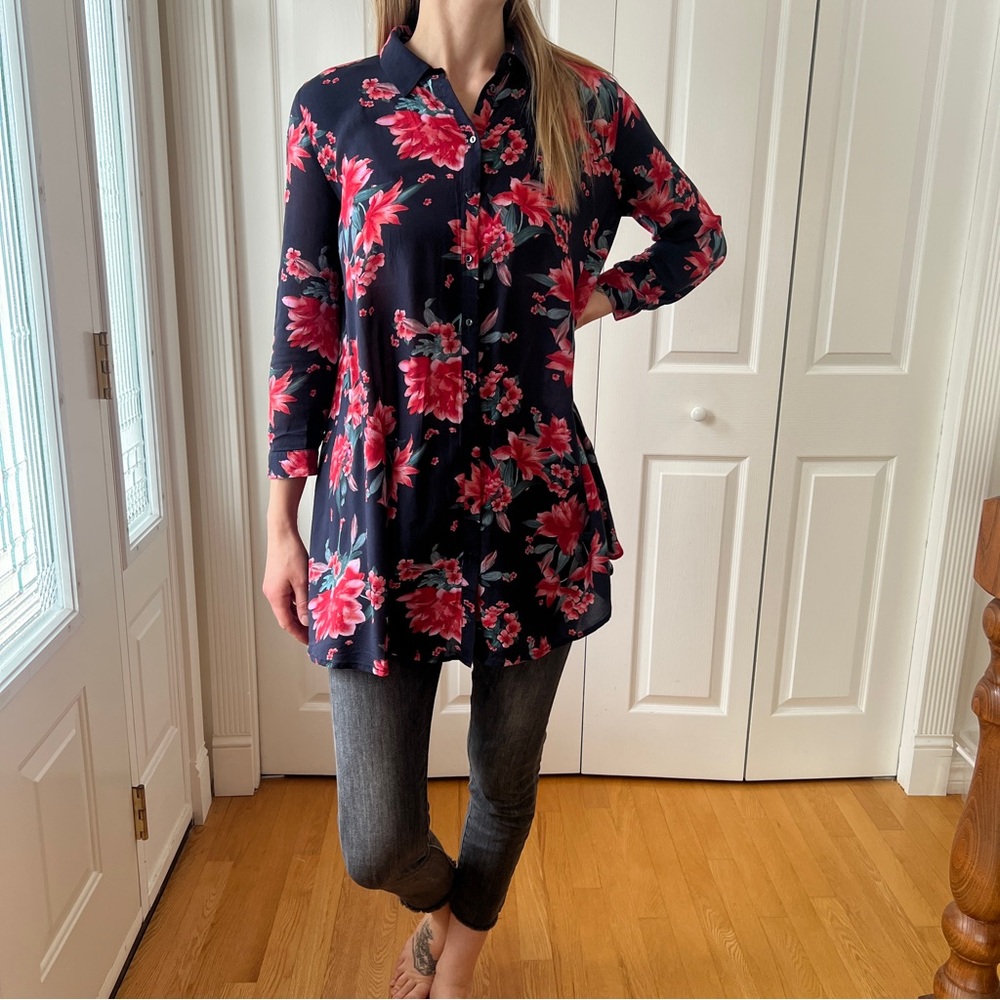 Zara Floral A-Line Tunic Blouse